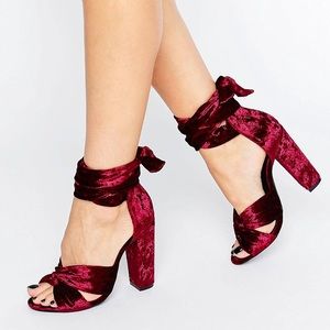 Missguided Velvet Tie Block Heeled Sandals - SZ 9